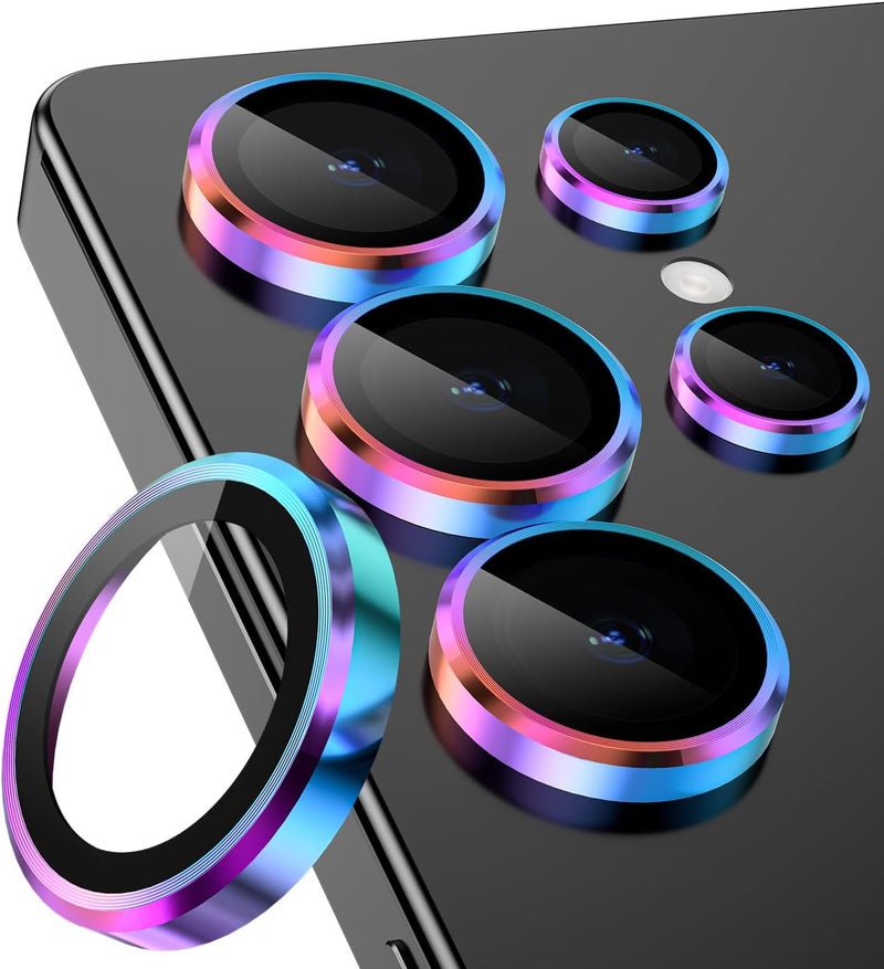 CloudValley for Samsung Galaxy S25 Ultra Camera Lens Protector, 9H Tempered Glass + Aluminum Alloy Individual Lens Protective Ring, [1 Second Installaion] Ultra-HD Glass Cover,Titanium Colorful - Image 1